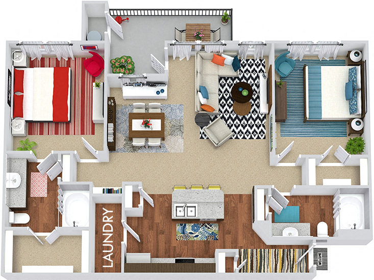 Floor plan for 2 beds, 2 baths, 1156 sqft